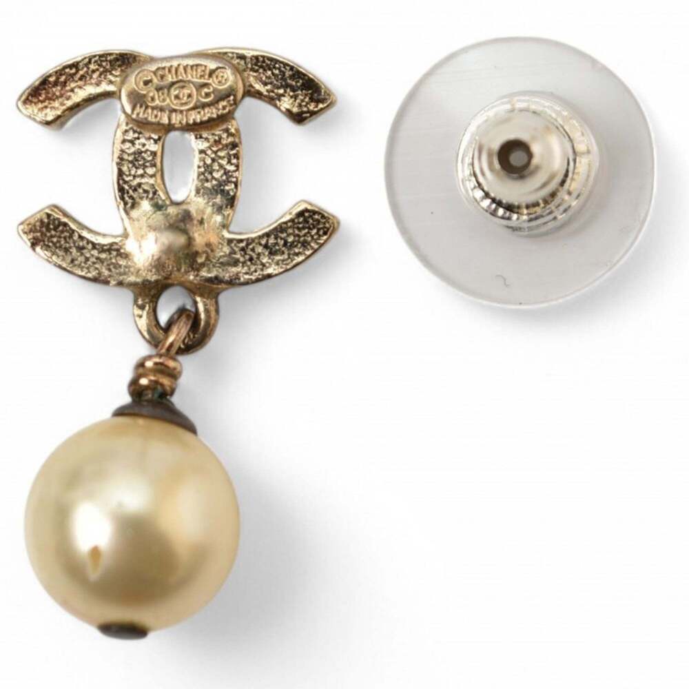 CHANEL Authentic Gold Pearl Logo Earrings - Picture 4 of 6